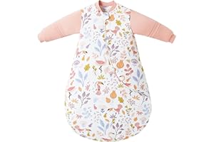 Chilsuessy Baby Sleeping Bag with Detachable Sleeves Winter 3.5 Tog Kids Sleeping Bag 100% Cotton Very Soft Sleep Bag for Infant Toddler, Beauty Garden/3.5 Tog, 6-18 Months