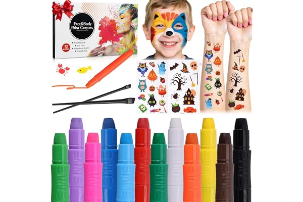 12 Couleurs Crayon Maquillage Enfant, Visage Peinture, Lavable, Non-Toxique, Peinture Corporelle pour Pâques, Carnaval, Halloween, Noël, Soirées à Thème, Maquillage Supporter, Cosplay