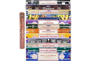 Satya Nag Champa Incense Sticks | 12 unique and premium flavours | with SAMASIA incense stick holder for Aromatherapy, Incense Spa, Yoga, Meditation, Healing, Spirituality and Relaxation