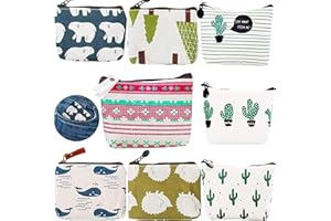 DCAS 8 Stück Mini Geldbeutel Täschchen, Klein Mini Canvas Geldbörse mit Reißverschluss, Niedliche Leinwand Brieftasche, Schminktasche Münztaschen, Für Kosmetik-Schlüsselanhänger Münzen Geldkarten(8 Stile)