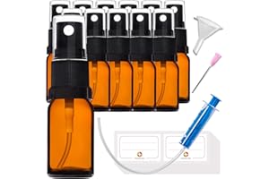 HandsUnity 10ml-12 piezas Botella de Vidrio Pulverizador - Farmacia Ámbar Botella de Vidrio Conjunto con Atomizador Negro Botella de Vidrio Pulverizador de Vidrio Marrón incluyendo 29 Accesorios