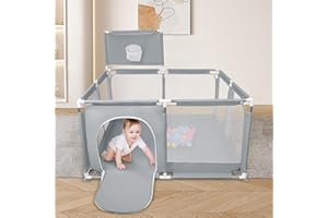 KEDIA Parc Bébé en Tissu Oxford,Parc De Jeux Bébé,Clôture Bebe,Petit Parc Enfant Pour l'appartement Avec Porte Zippée (A-126 * 126 * 66cm gris foncé)