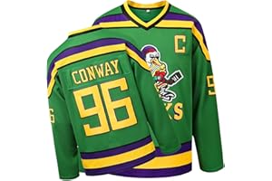 SHAJUNQI Mighty Ducks Jersey, 96 Conway Jersey, 99 Banks Jersey, Film-Eishockeytrikot, Broidery Buchstaben und Zahlen, Grün/Weiß/Schwarz