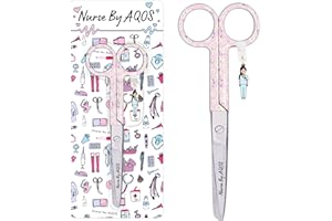 Nurse By Aqos | Forbici a punta affilata - Forbici infermiere - Forbici mediche - Infermiere Accessori - Forbice Infermiera - Acciaio inox - Chirurgiche - Punta Tonda (Margherita Rosa)
