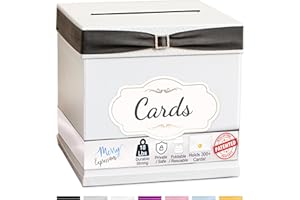 Merry Expressions White Wedding Card Box with 7 Satin Ribbon Colors & Cards Label - 25 x 25 Large Post Box for Wedding, Birthday, Graduation Party - Glossy, Textured Finish Wedding Gift Card Box