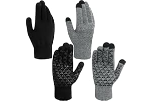 Justay Sowarm Winter Thermal Gloves for Men and Women Touch Screen Anti-Slip Gloves with Warm Soft Knit Lining Elastic Cuff Windproof Outdoors Gloves 2 Pairs