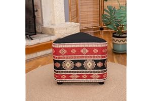‎DEKORIST Dekorist Pouf Hocker, Dreieck Sitzpouf, Sitzhocker, Sitzpuff, Fußhocker, Puff Hocker für Wohnzimmer, Schlafzimmer, Traditional, Muttertagsgeschenk 40x44x48 cm, Schwarz Rot