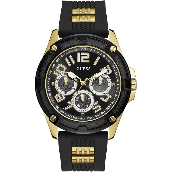 GUESS Orologio da uomo da 42 mm - cinturino argentato con quadrante nero e cassa in argento, canna di fucile/canna di fucile/blu, misura unica, Classico : GUESS