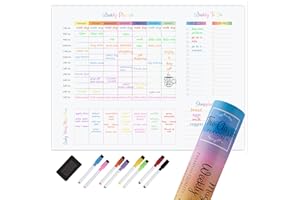 THE CLASSY PLANNER Weekly A3 Fridge Calendar Magnetic- Dry Erase Whiteboard - Meal Planner - Family Organiser, Memo Board - Includes 8 Dry Wipe Markers, Eraser & Gift Box