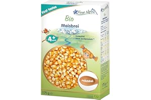 FLEUR ALPINE Bio Babybrei Mais - Leckerer Frühstücksbrei | Nahrhaft und glutenfrei | einfache Zubereitung | Babynahrung 4+ Monate ohne Zuckerzusatz | 7 Portionen