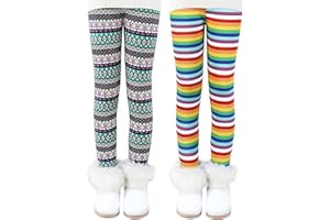 Auranso Girls Fleece Lined Thermal Leggings 2 Pack Kids Winter Thick Warm Cute Printed Trousers, 3-12 Years
