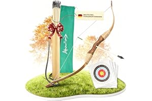 Abowllon® Set di Arco e Frecce in Legno per Bambini con 12 Frecce, Faretra, Borsa per il Trasporto & 4 Bersagli | Arco per Bambini per Tiro con l'Arco, Regali per Ragazzi, Attrezzatura Sportiva