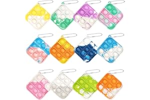Steemjoey 12 sztuk mini zabawka Pop Fidget z brelokiem do kluczy, silikonowa, tęczowa, antystresowa, do biura, dla dzieci i dorosłych, prezent na imprezę