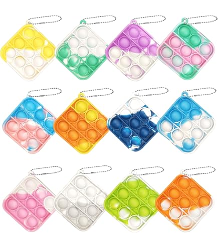 YSTrillion Pop Push It Fidget Toys, 24 stuks mini siliconen sleutelhangers, speelgoed, anti-stress sensor, pop fidgettoys speelgoed met sleutelhanger voor kinderen en volwassenen