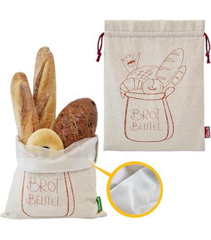 4 Stück Leinen Brotbeutel - Wiederverwendbare Brotsäcke Mit Kordelzug