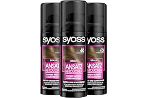 ‎SYOSS Syoss Ansatz Retoucher Kaschierspray Braun Stufe 1 (3 x 120 ml), Ansatzspray deckt helleren und grau nachwachsenden Ansatz ab, Ansatzfarbe hält bis zur nächsten Haarwäsche