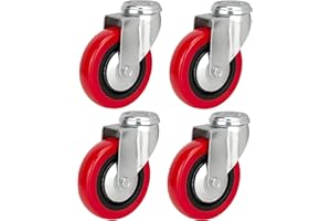 100mm Polyurethane Swivel Casters (RED PU) - Heavy Duty - Industrial Equipment, Appliance & Trolley Wheels by Bulldog Castors - Max 400Kg Per Set