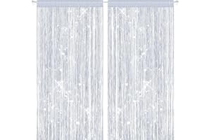 QHSXMQ 2PCS Beaded Door Curtain 100 x 200cm Door Fly Screen Curtain Fly Screens for Doors Bead Curtains for Doorway Glitter String Tassel Curtains Fringe Panel Tassel Door Beads Curtains to Stop Flies Silver