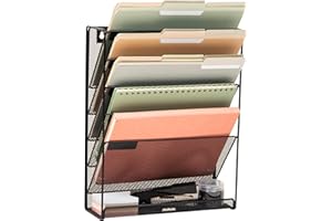 Mind Reader Soporte para documentos montado en la pared, papel, bandeja de archivos, organizador de oficina, 6 compartimentos, malla metálica, negro, 6 componentes, 12.75 pulgadas de largo x 4.25