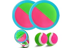Jalunth Balle Raquette Scratch Jeux - Jouet Plage Jardin Piscine Exterieur Interieur Plein Air Parc Cour Jeu pour 1 2 3 5 4 6 7 8 9 10 11 Ans Enfant Fille Garcon Bebe Adulte Famille Paques Cadeau
