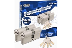 GERCAR Pro 2er Set Profilzylinder gleichschließend 60mm Schließzylinder 30/30 Doppelzylinder Zylinder - Messing matt Massiv - inkl. 10 Schlüssel - Wendeschlüssel - Länge: 60 mm, A:30 B:30-2x