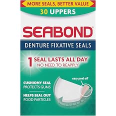 Seabond Denture Fixative Seals, Soft Adhesive Cushion, Last All Day, Protect Gums & Help Seal Out Food Particles, 30 Uppers