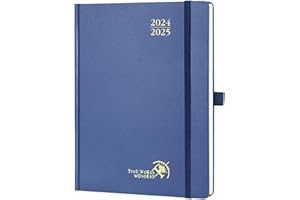 POPRUN A5 Academic Diary 2024-2025 Hardback Week to View (22x16.5 cm) 17 Months (Aug'24 - Dec'25) Mid Year Diary 24/25 Vertical Weekly Planner, Inner Pocket (Navy blue)