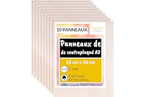 Creative Deco 10 x A3 Contreplaqué 5mm | 420 x 300 x 5mm (+/- 0,5mm) | Planche Bois Brut Bouleau | Panneau Feuille Découpe Laser | Bois pour Pyrogravure, Gravure, Cricut, Maquette