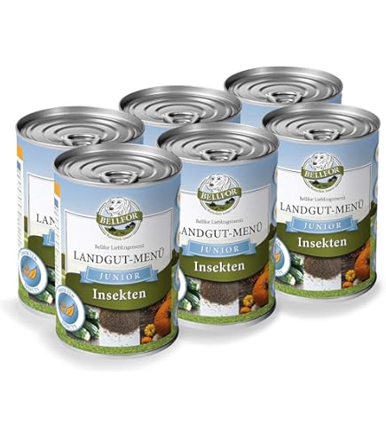 Bellfor Menu Naturfarm Hypoallergeen natvoer voor honden: met insecten, zonder granen of aardappelen, op basis van natuurlijke ingrediënten, 6 x 400 g