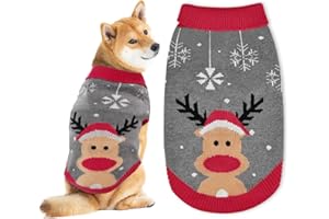 FWLWTWSS Cozy Christmas Dog Jumper with Reindeer Pattern, Festive Turtleneck Puppy Sweater for Small, Medium, Large & Giant Breeds, Warm Xmas & New Year Outfit for Dogs, Easy On/Off (M)