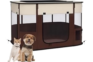 PawHut Portable Dog Pen for Puppies, Rabbits, Kittens, Guinea Pigs - Brown