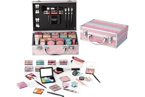 Hot Sugar Girls Makeup Set, Complete Starter Cosmetics Kit with Eye Shadow, Lip Balm, Blush, Lip Gloss, Brushes, Eye Pencils and Mirror (Rainbow)