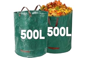BravoForge Garden Waste Bags 500L X 2, Garden Waste Bags Heavy Duty with Handles, Garden Waste Sacks Reusable, Green Garden Rubbish Bags for Garden Waste, Plant waste, Grass and Leaves