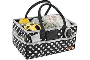 ‎WHATWEARS WHATWEARS Baby Windel Caddy Organizer, Dunkel Grau Windel Korb Organizer, Tragbare Filz Windel Organizer mit 3-Compartment, Wechselbaren Fächer und 8 Taschen(Sternenmuster)