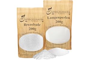 ‎BÄCKEREI SPIEGELHAUER Bäckerei Spiegelhauer Set für Laugengebäck I Brezellauge und Brezelsalz I Laugenperlen 200g + Brezelsalz 200 g