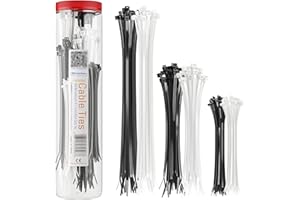 Cable Matters Pack combo di 200 fascette autobloccanti in nylon da 15+20+30cm per cavi, di colore nero e bianco