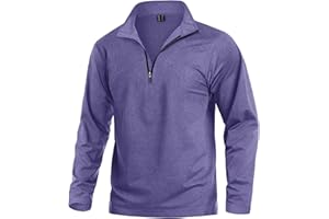 KEFITEVD Top sportivo da uomo con cerniera a 1/4, a maniche lunghe, per palestra, corsa, attività all'aperto, escursionismo, pesca, con colletto alla coreana