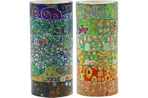 Berkin Arts Ruban Washi d'Art Fleurs Lot de 12 rouleaux, Washi Tape de masquage japonais de 15 mm de large Adhésif DIY Papier Décoratif,Journal Vintage Cadeau Gustav Klimt imprimer
