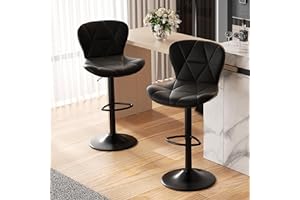 Hawthyhome Bar Stools Set of 2 | Breakfast Bar Stools – Adjustable Faux Leather Swivel Chairs with Back, Counter Height for Kitchen Island • Black