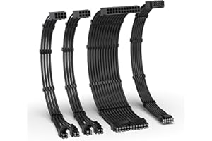 EZDIY-FAB 12VHPWR PSU Cable Extension Kit for RTX 50/40 Series,16AWG PCIE 5.0 Power Supply Cable Extension- 1x 24 Pin ATX /2X 8Pin (4+4) EPS / 1x12+4 Pin GPU,PSU extension 300MM with Combs-Black