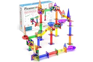 PicassoTiles De Juguete de Pista de Carreras de Azulejos magnéticos de 50 Piezas Marble Run | Stem Building & Learning, Construcción de imanes educativos | Niños Niñas Edad 3-8+