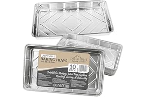 Delahunt Catering Supplies 10 Pack - Disposable Aluminium Foil Baking Trays, Tray Bakes, Containers for Baking, Roasting, Freezing, Storage, Cooking, BBQs, Brownies 32cm x 20cm x 3.3cm