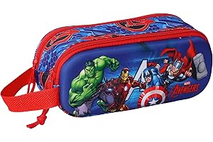 safta Avengers 3D - Trousse Double 3D, Trousse pour Enfant, idéale pour Les Enfants d'âge Scolaire, Confortable et Polyvalente, qualité et résistance, 21 x 6 x 8 cm, Bleu foncé/Rouge, M, Décontracté