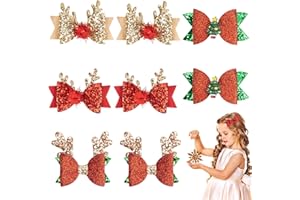 BQMEZRNUS 8 Stück Weihnachts Schleife Haarspangen,Haarspangen Haarschmuck Weihnachten,Xmas Glitter Geweih Haarclips,Niedliches Rentier Geweih Stirnband Ohren Haar Accessoire,für Frauen Mädchen Kinder