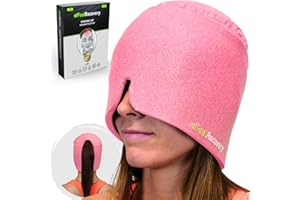 FEEL RECOVERY Maschera per Emicrania 360º - Riutilizzabile Cappello Mal di Testa - Cappuccio Impacco di Ghiaccio Gel per Sollievo da Emicrania, Sinusite, Stress, Occhiaie - Inodore, Taglia Unica e +30% (Rosa)