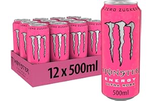‎MONSTER Monster Energy Ultra Rosa - koffeinhaltiger Energy Drink mit erfrischendem Grapefruit Geschmack - ohne Zucker und ohne Kalorien - in praktischen Einweg Dosen (12 x 500 ml)