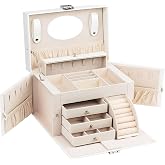 YUTUY Boîte à Bijoux 3 Niveaux Verrouillable - Coffret Rangement Cuir Imperméable Pour Bagues, Colliers, Montres, Idéal Filles Et Femmes
