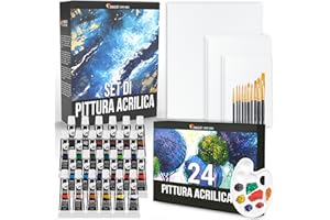 Zenacolor - Kit Colori Acrilici per Dipingere (40 pezzi) - 24x12ml Set Pittura Artisti Con 5 Tele, 10 Pennelli, 1 Tavolozza Colorai