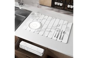 IMGROSE Stone Dish Drying Mat for Kitchen Counter, Quick Dry Stone Mat Kitchen for Dishes Bottles Cups, Large Foldable Diatomaceous Earth Dish Drying Mats Match Any Countertop, White-1