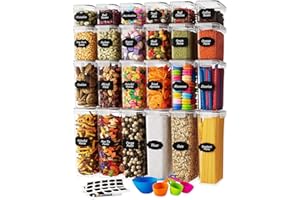 CHEF'S PATH Set di contenitori ermetici per alimenti, 24 pezzi, per organizzazione cucina e dispensa, senza BPA, contenitori in plastica con coperchi resistenti, ideali per cereali, farina e zucchero, set di